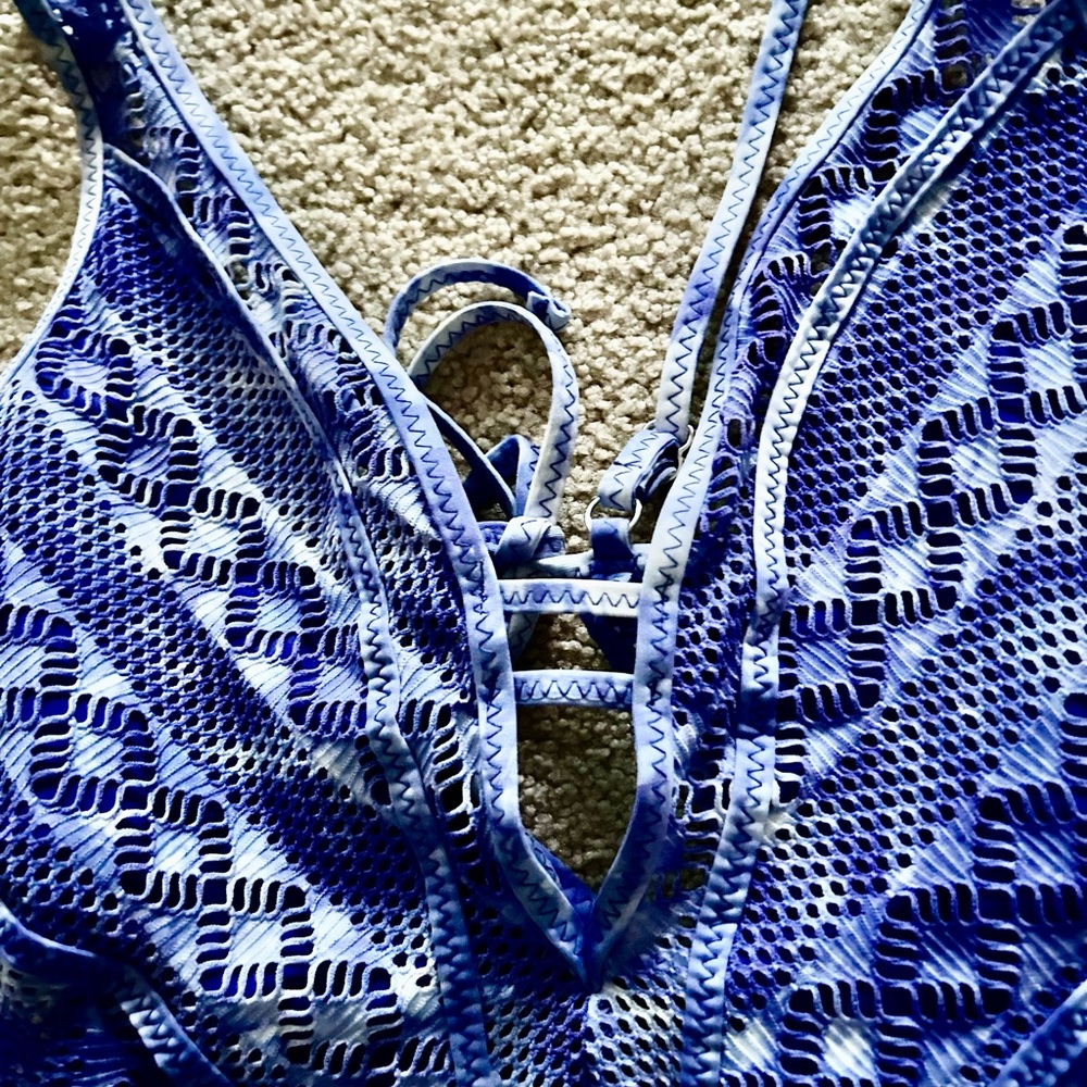 BECCA Blue Lace One-Piece Swimsuit - Picture 2 of 10